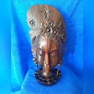 Vintage Balinese Lady Hand Carved Wooden Sculpture